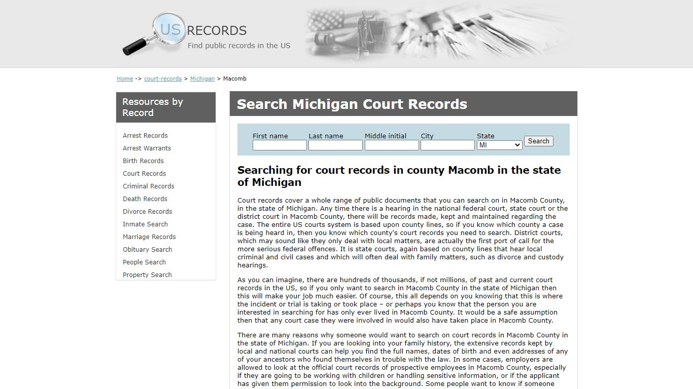 Search Court Records Macomb Michigan | US Records