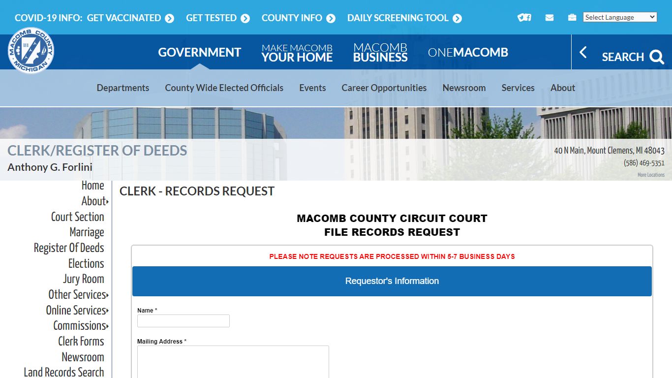 Clerk - Records Request | Macomb County