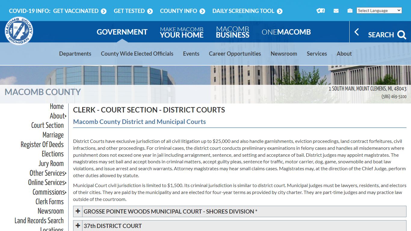 Clerk - Court Section - District Courts | Macomb County