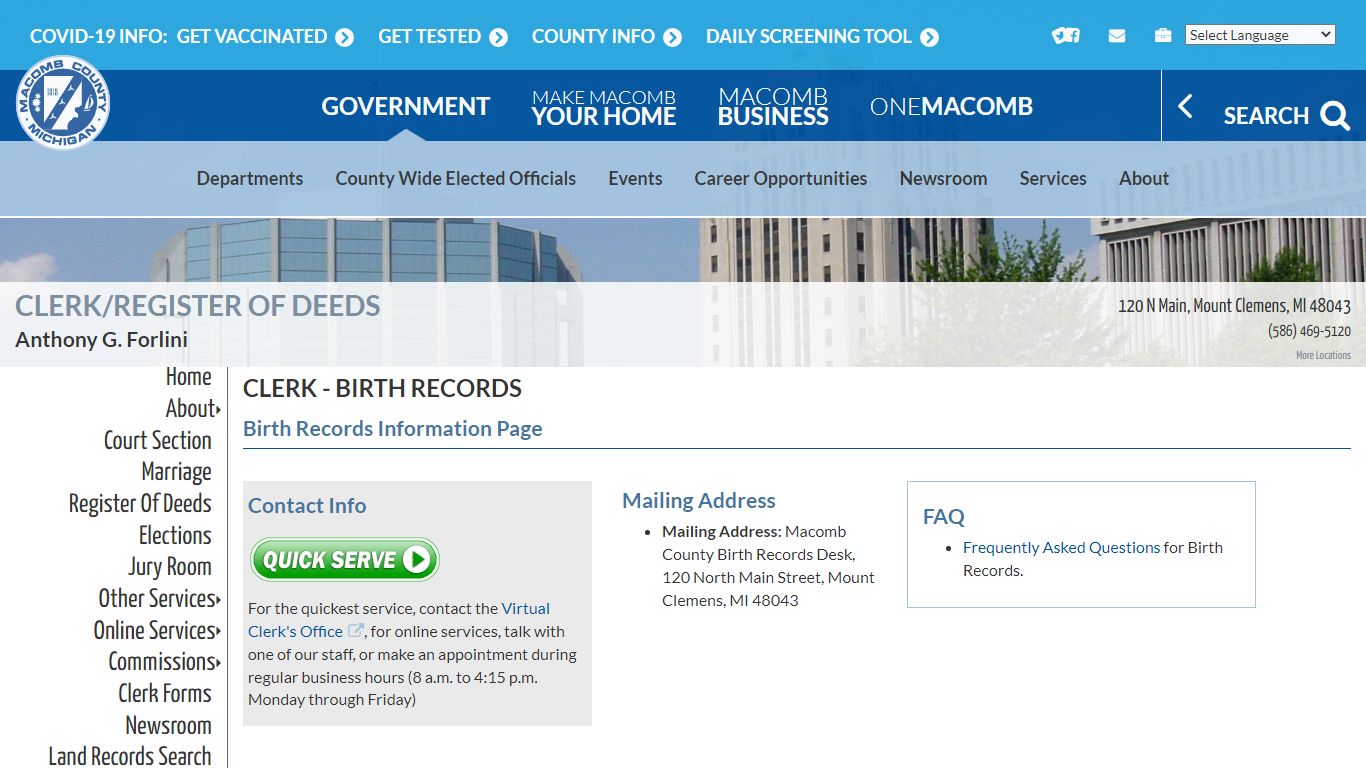 Clerk - Birth Records | Macomb County